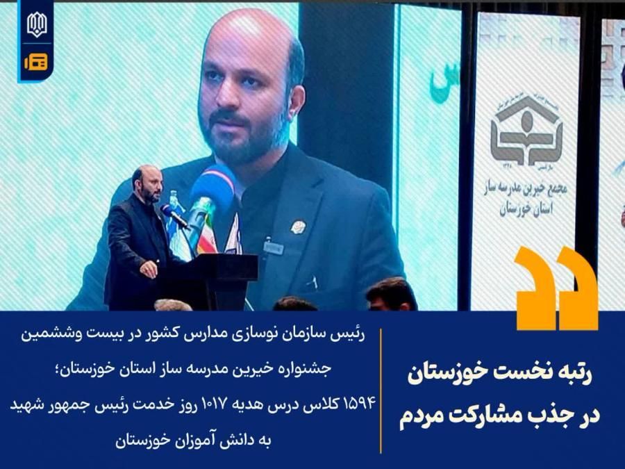 دستارود ۱۰۱۷روز خدمت رئیس جمهور شهید برای خوزستان/تحویل 1594 کلاس درس